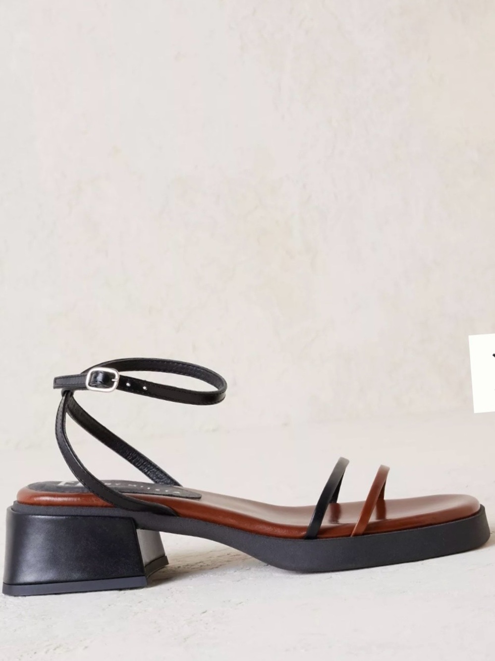 Two -Tone Strappy Low Block Heel Sandal — Black and Brown